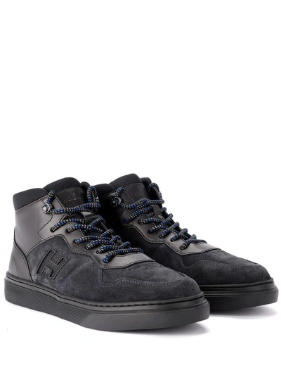 Shop Hogan H365 Basket Black Leather And Suede Sneaker In Nero