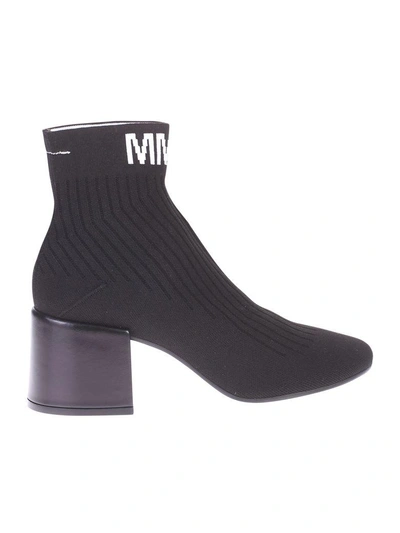 Shop Mm6 Maison Margiela Black Branded Ankle Boots