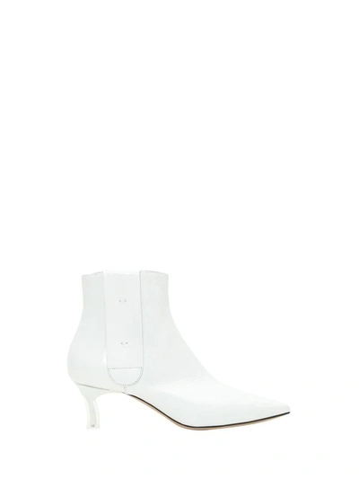 Shop Casadei Patent Leather Ankle Boots With Plexiglass Heel In Bianco