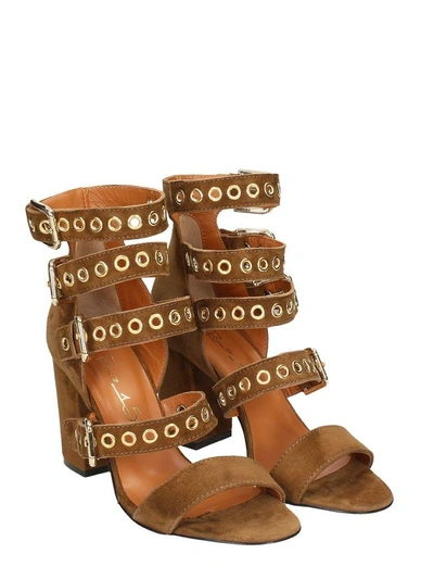 Shop Via Roma 15 Brown Suede Leather Sandals In Leather Color