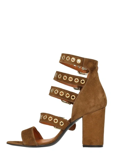 Shop Via Roma 15 Brown Suede Leather Sandals In Leather Color