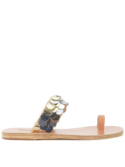 Shop Ancient Greek Sandals Ancient Greek Leather Sandals Thraki With Golden And Silver Sequins In Multicolor