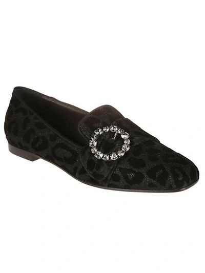 Shop Dolce & Gabbana Leopard Embellished Loafers In Black