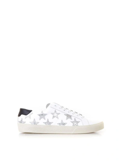 Shop Saint Laurent Wolly Soft White Leather Sneakers With Stars