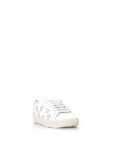 Shop Saint Laurent Wolly Soft White Leather Sneakers With Stars