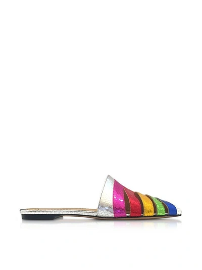 Shop Charlotte Olympia Metallic Snake-print Leather Technicolor Slides In Multicolor