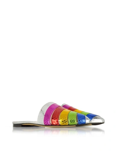 Shop Charlotte Olympia Metallic Snake-print Leather Technicolor Slides In Multicolor