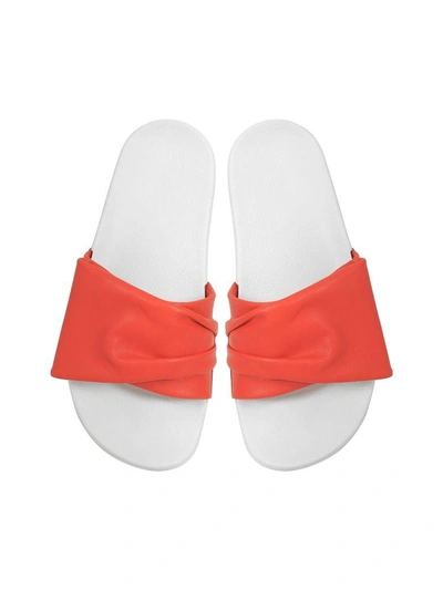 Shop Robert Clergerie Wendy Blood Orange Leather Slide Sandals W/white Sole