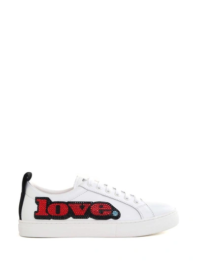 Shop Marc Jacobs Empire Crystal-embellished Leather Low-top Sneakers In Bianco