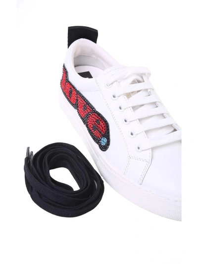 Shop Marc Jacobs Empire Crystal-embellished Leather Low-top Sneakers In Bianco