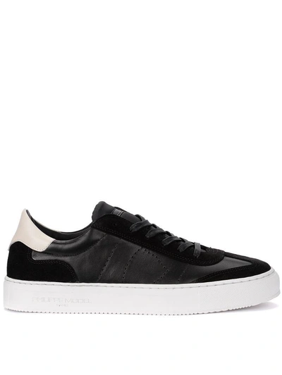 Shop Philippe Model Belleville Black And Suede Leather Sneaker In Nero