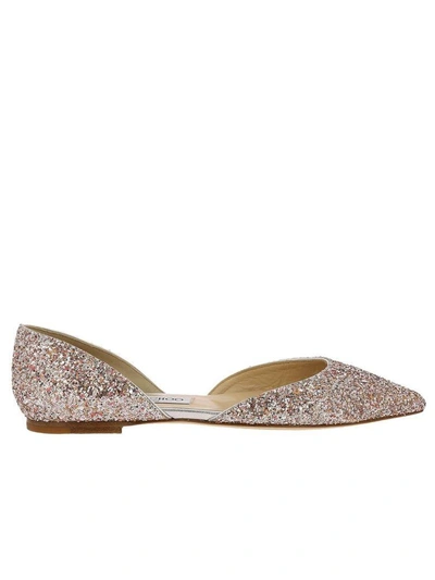 Jimmy Choo Esther Ballerina Flat Glitter Pointed In Pink ModeSens