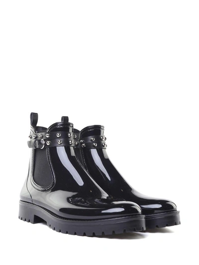 Shop Red Valentino Metal Dot Shiny-pvc Rain Ankle Boots In Nero