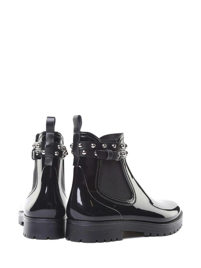 Shop Red Valentino Metal Dot Shiny-pvc Rain Ankle Boots In Nero