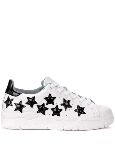 Shop Chiara Ferragni Roger White Leather Sneaker With Black Stars In Bianco