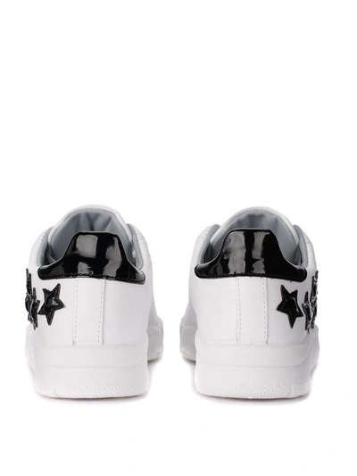 Shop Chiara Ferragni Roger White Leather Sneaker With Black Stars In Bianco