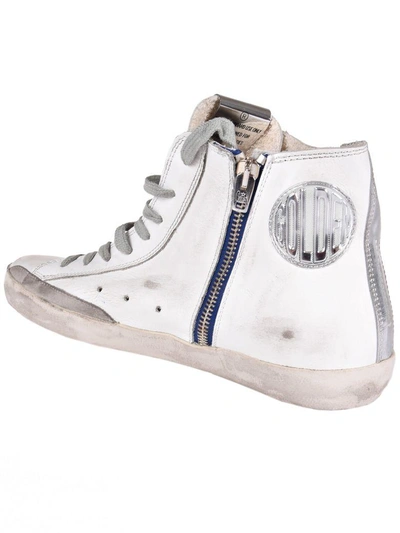Shop Golden Goose Francy Hi-top Sneakers In White/bluette Zip