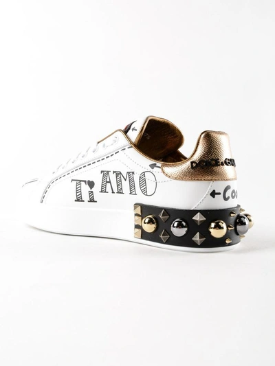 Shop Dolce & Gabbana Love Sneakers In 8sbianco/oro Antico