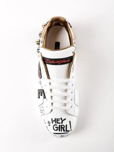 Shop Dolce & Gabbana Love Sneakers In 8sbianco/oro Antico