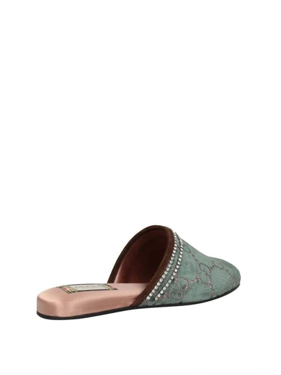 Shop Gucci Gg Velvet Slippers In Azzurro