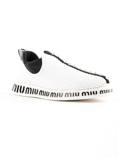 Shop Miu Miu Knit Slip-on Sneakers In Bianco
