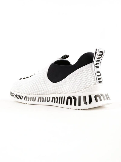 Shop Miu Miu Knit Slip-on Sneakers In Bianco