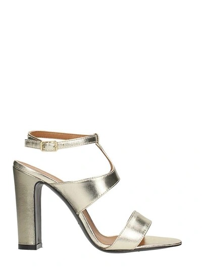 Shop Via Roma 15 T-strap Laminated Platinum Sandals