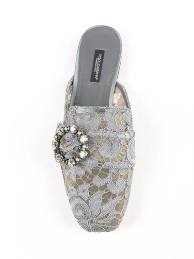 Shop Dolce & Gabbana Embellished Lace Mules In Grigio Scuro
