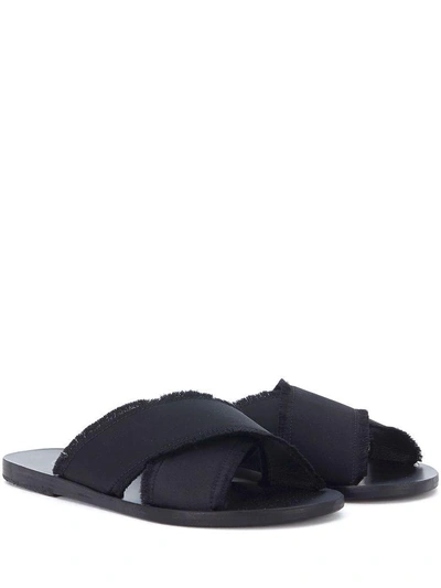 Shop Ancient Greek Sandals Thais Black Leather And Fabric Sandal In Nero