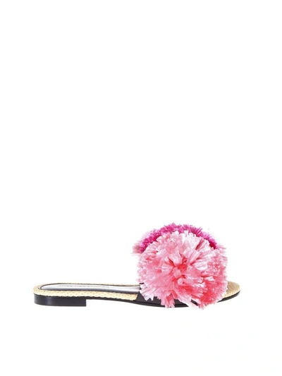 Shop Avec Modération Bora Bora Pink Raphia Pompom Sandals