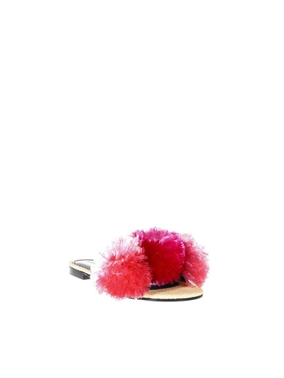 Shop Avec Modération Bora Bora Pink Raphia Pompom Sandals