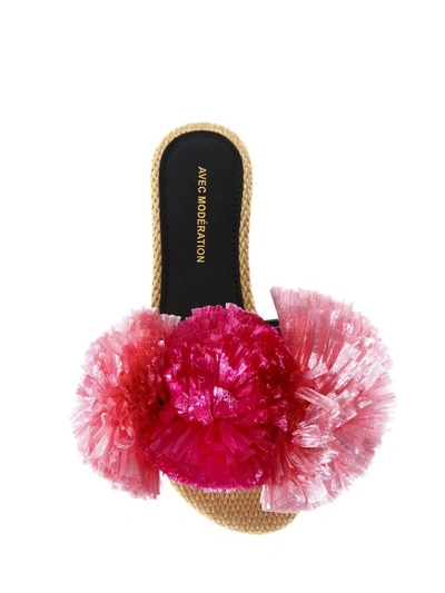 Shop Avec Modération Bora Bora Pink Raphia Pompom Sandals