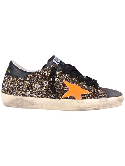 Golden Goose Superstar Sneakers In Black Gold Glitter/fluo Star