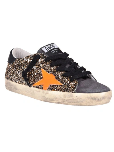Golden Goose Superstar Sneakers In Black Gold Glitter/fluo Star