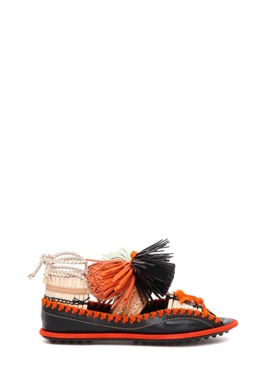 Shop Carven Leather Flat Sandals In Multi