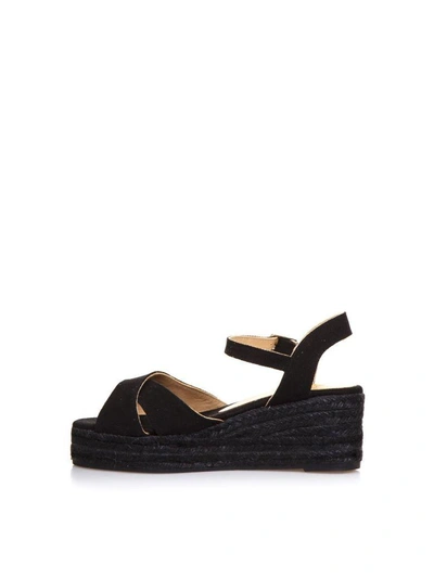 Castaã±er Black Cotton Crossed Sandals In Black