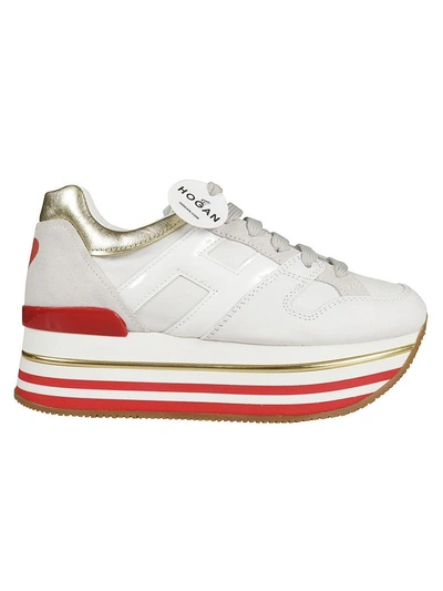 Shop Hogan Maxi H222 Platform Sneakers In White/red