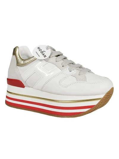 Shop Hogan Maxi H222 Platform Sneakers In White/red