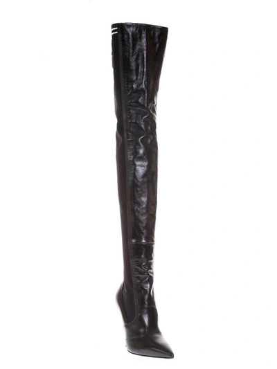 Shop Fendi Black Leather & Knit Over The Knee Boots