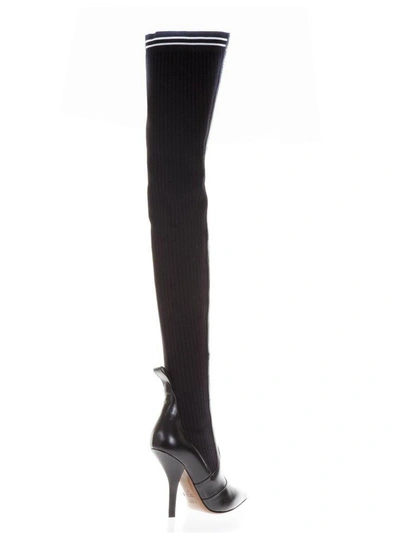 Shop Fendi Black Leather & Knit Over The Knee Boots