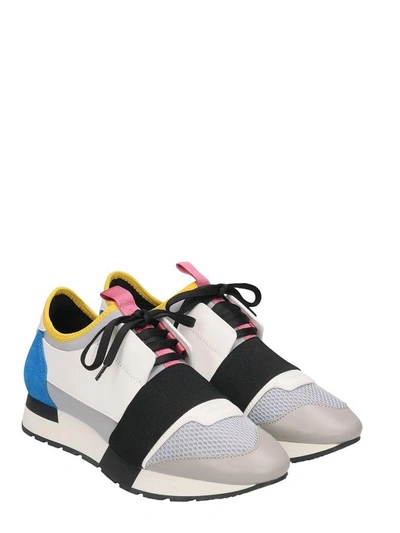 Shop Balenciaga Race Runner Leather Sneakers In White