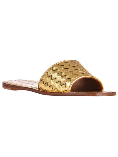 Shop Bottega Veneta Braided Flat Sandals In Light Gold