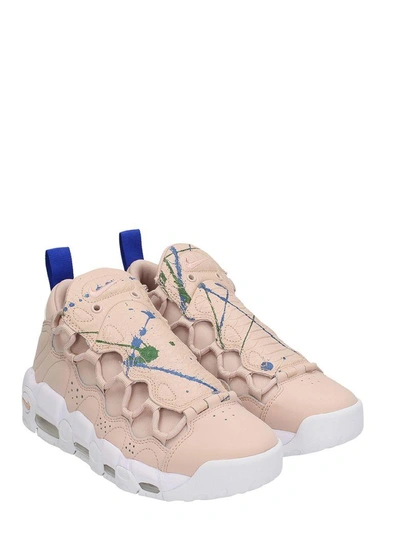 Nike Air More Money Pink Leather Sneakers In Rose-pink