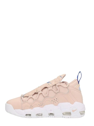 Shop Nike Air More Money Pink Leather Sneakers In Rose-pink