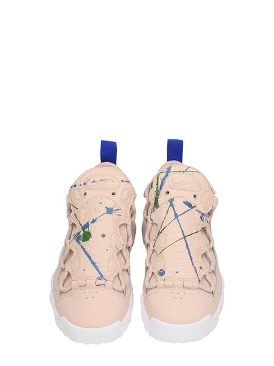 Nike Air More Money Pink Leather Sneakers In Rose-pink