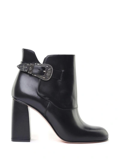 Shop Red Valentino Cowboy-buckle Smooth-leather Ankle Boots In Nero
