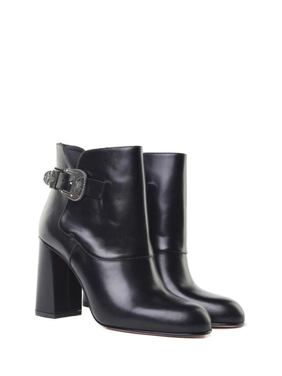 Shop Red Valentino Cowboy-buckle Smooth-leather Ankle Boots In Nero