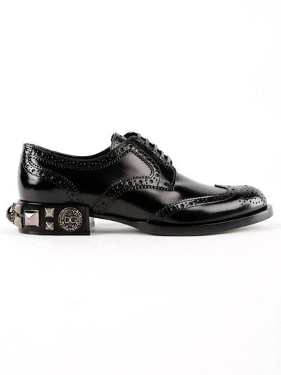 Shop Dolce & Gabbana Studded Lace Up Shoes In Nero