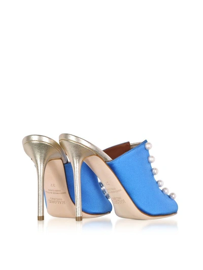 Shop Malone Souliers Zada Blue And Platinum Satin High Heel Mules