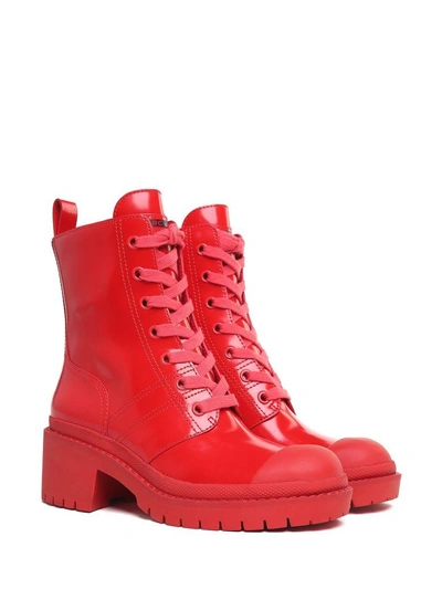 Shop Marc Jacobs Bristol Shiny-leather Combact Boots In Rosso